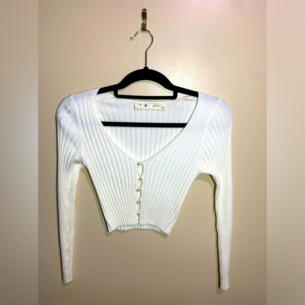 Cropped White Cardigan size small